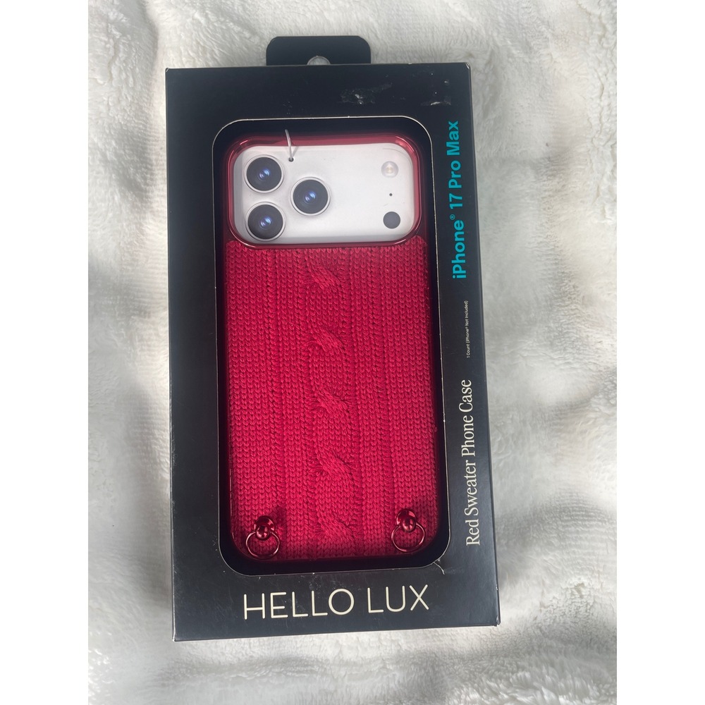 Hello Lux Red Sweater Phone Case for iPhone 17 Pro Max Metallic Loops New